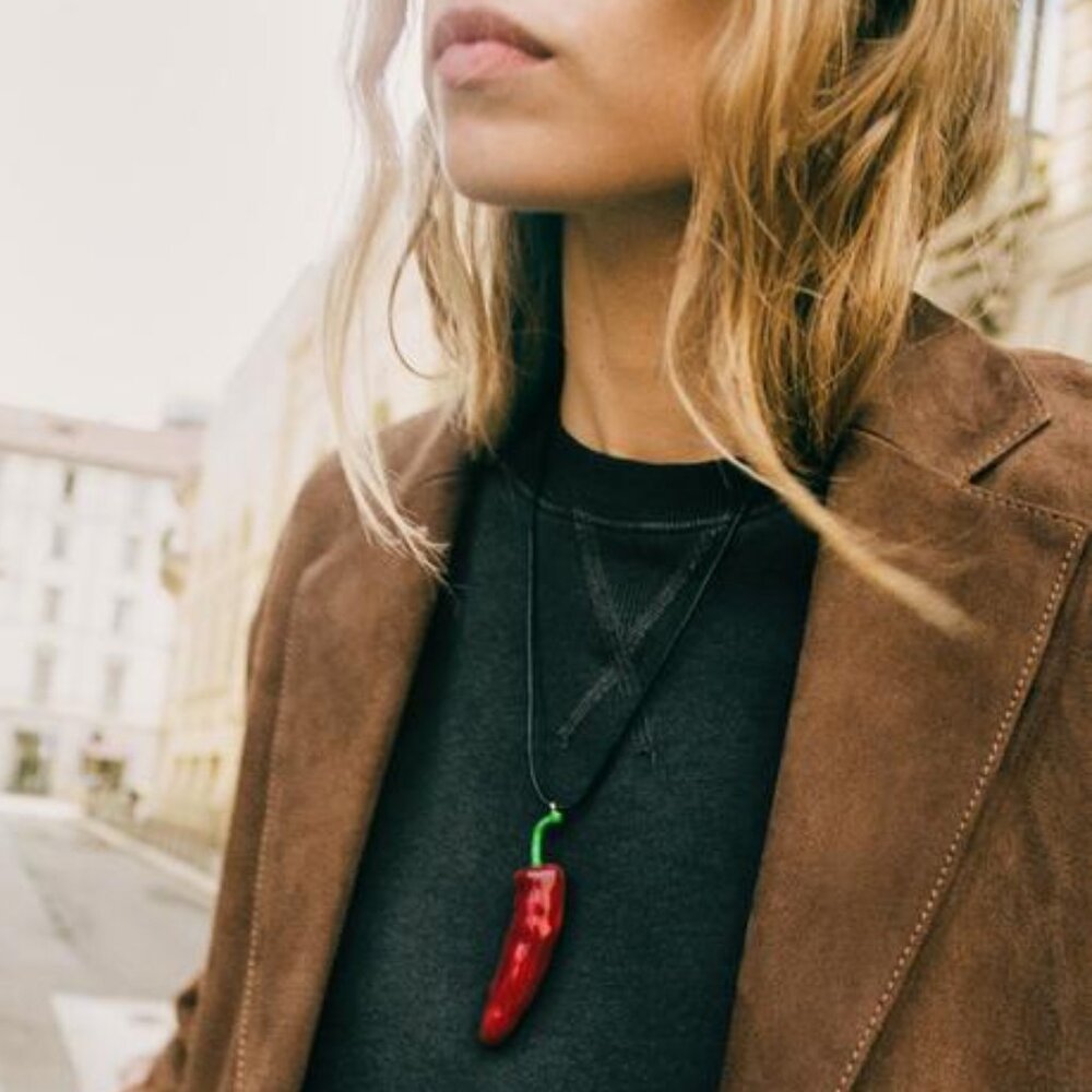 NWT ZARA UNISEX RED CHILI PEPPER CORD NECKLACE